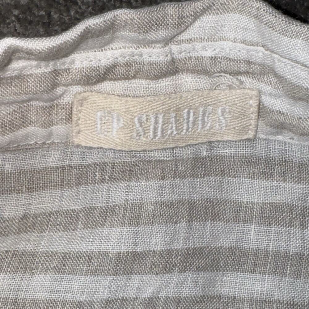 CP Shades Linen Button-Up Shirt‎ L Beige White Stripes Relaxed Fit Made in USA - Picture 4 of 7